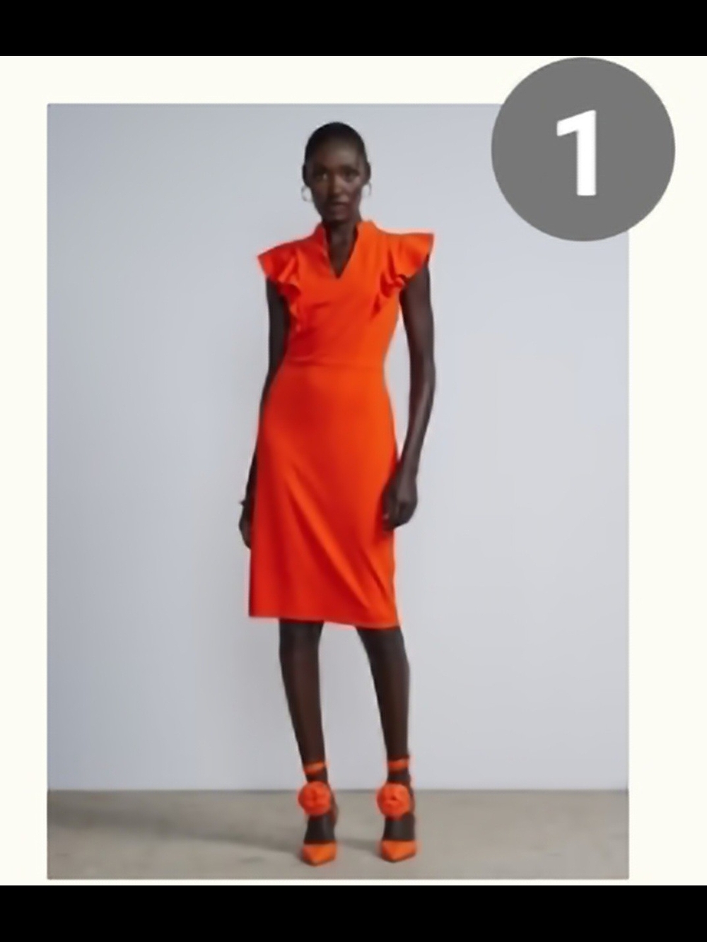 New York & Company Bright Orange Ruffle-Sleeve Midi Dress